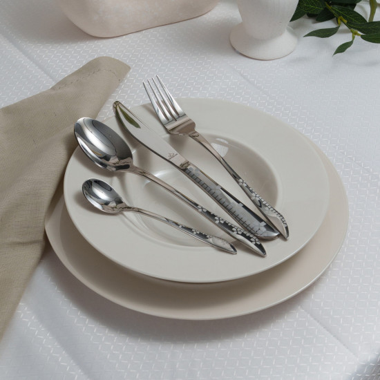 طقم أدوات مائدة أرشيا الفضي، 48 قطعة، مع حامل