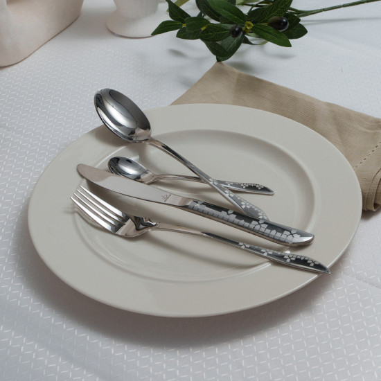 طقم أدوات مائدة أرشيا الفضي، 48 قطعة، مع حامل