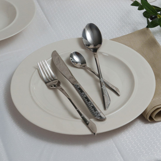 طقم أدوات مائدة أرشيا الفضي، 48 قطعة، مع حامل