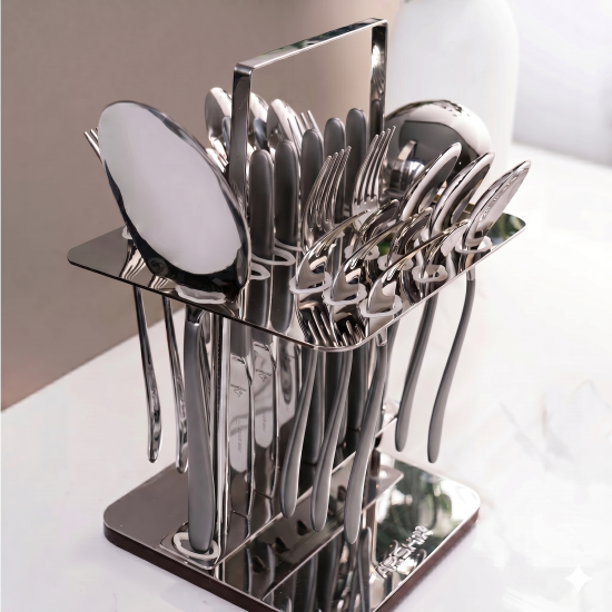 طقم أدوات مائدة فضية من أرشيا، 26 قطعة مع حامل