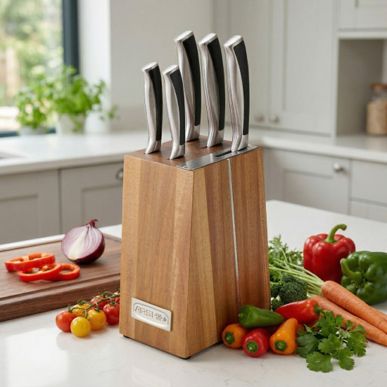 طقم سكاكين أرشيا 6 قطع مع حامل خشبي