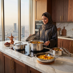 طقم أواني من الاستيل المقاوم للخدش وللصدأ من أرشيا 8 قطع