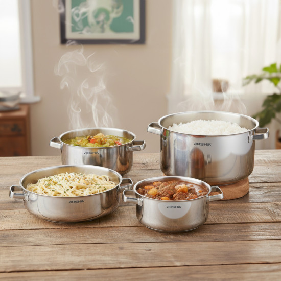 طقم أواني من الاستيل المقاوم للخدش وللصدأ من أرشيا 8 قطع