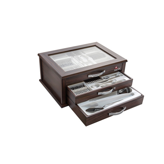 طقم أدوات المائدة مكون من 89 قطعة مع صندوق خشبي فاخر