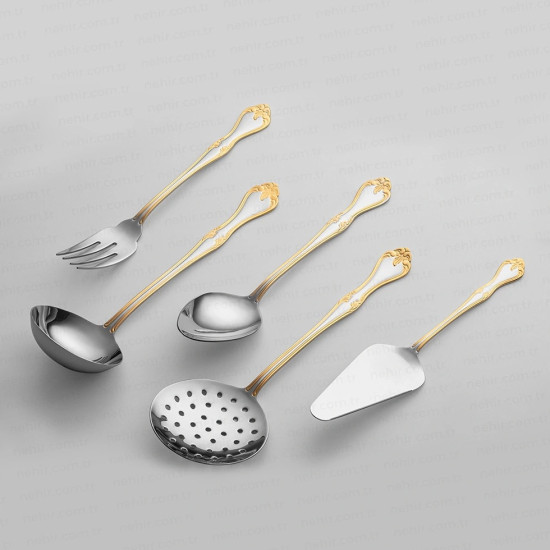 طقم أدوات المائدة مكون من 89 قطعة ذهبي مع صندوق خشبي فاخر