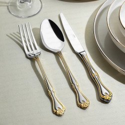 طقم أدوات المائدة مكون من 89 قطعة ذهبي مع صندوق خشبي فاخر