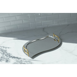 طقم صواني لاليزار فضي  بمقابض ذهبية مكون من قطعتين