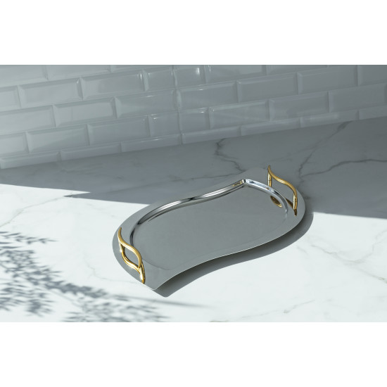 طقم صواني لاليزار فضي  بمقابض ذهبية مكون من قطعتين