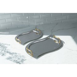 طقم صواني لاليزار فضي  بمقابض ذهبية مكون من قطعتين