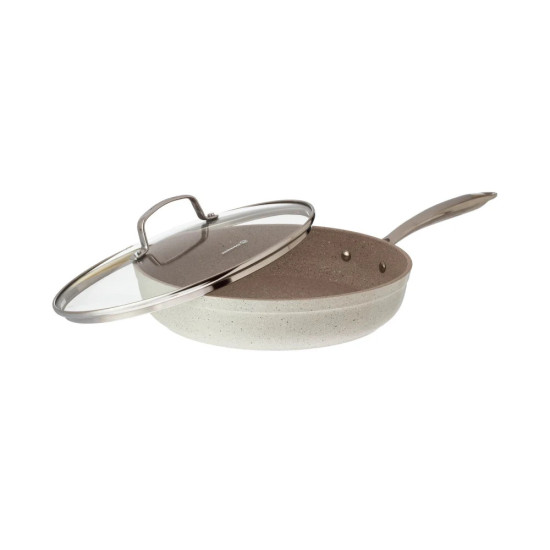 مقلاة كوركماز جرانيت لون بيج مقاس 26سم بغطاء زجاج