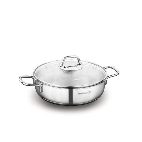 Korkmaz Perla Stainless Steel Cookware Set Glass Lid 8 Pieces