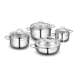 Korkmaz Perla Stainless Steel Cookware Set Glass Lid 8 Pieces
