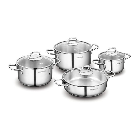 Korkmaz Perla Stainless Steel Cookware Set Glass Lid 8 Pieces