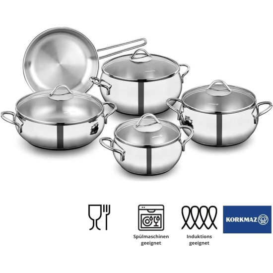 Korkmaz Tombek steel cookware set, 9 pieces