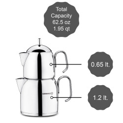 طقم إبريق قطعتين شاي تركي مزدوج استيل 