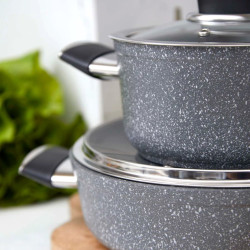 طقم أواني كوركماز جرانيت بالما 7 قطع رمادي