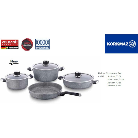 طقم أواني كوركماز جرانيت بالما 7 قطع رمادي