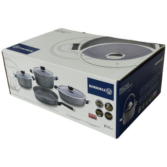 طقم أواني كوركماز جرانيت بالما 7 قطع رمادي