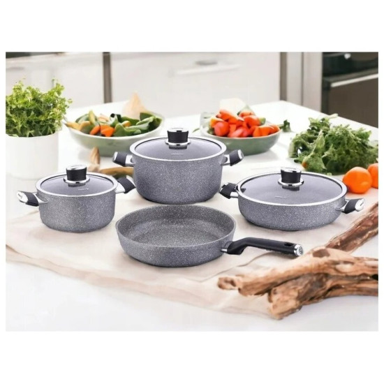 طقم أواني كوركماز جرانيت بالما 7 قطع رمادي