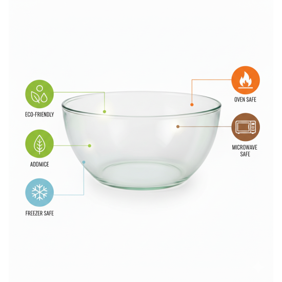 Large Glass Mixing Bowl for Cooking, Salads, and Dough - 3.5L