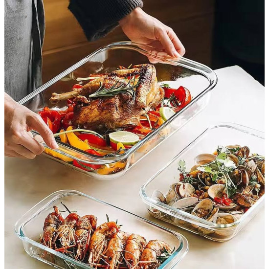 3-Piece Rectangular Glass Oven Tray Set