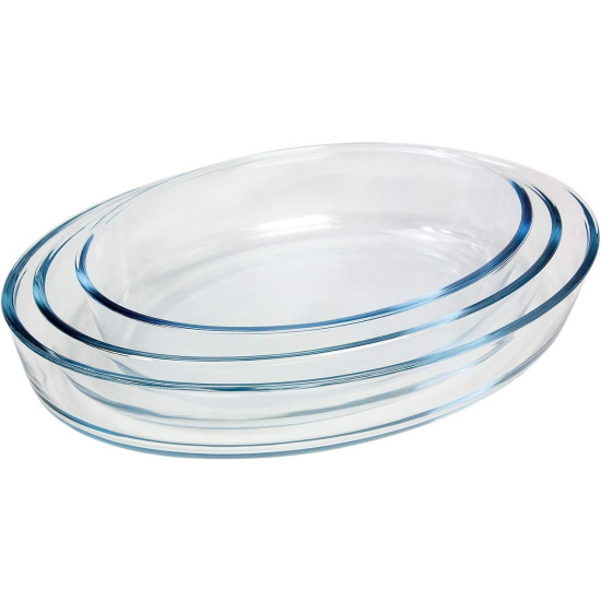 3-Piece Oval Glass Oven Baking Tray Set