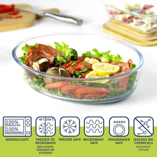 3-Piece Oval Glass Oven Baking Tray Set