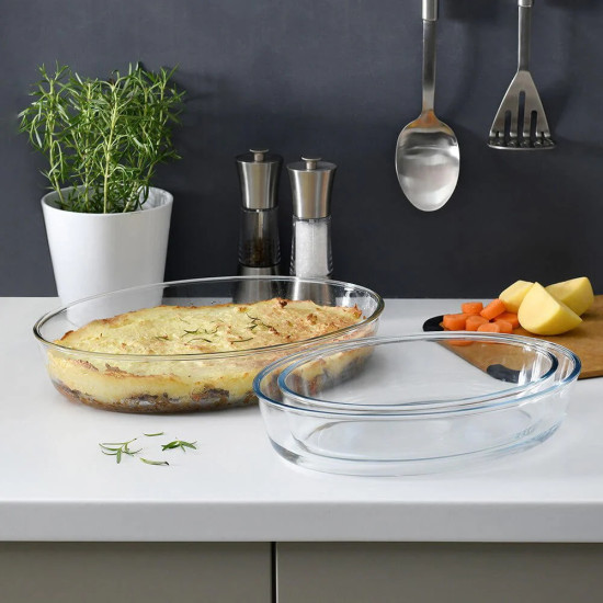 3-Piece Oval Glass Oven Baking Tray Set