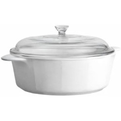 قدر خزفي أبيض من كورنينج وير مع غطاء زجاجي دائري سعة 3.25 لتر