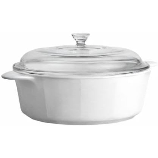 قدر خزفي أبيض من كورنينج وير مع غطاء زجاجي دائري سعة 3.25 لتر