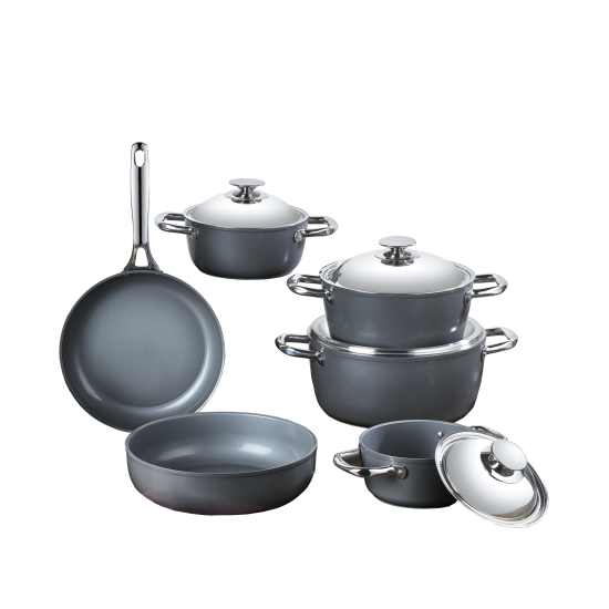 طقم أواني طهي سيراميك صافلون 10 قطع رمادي غامق