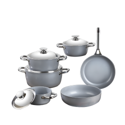طقم أواني طهي سيراميك صافلون 10 قطع رمادي