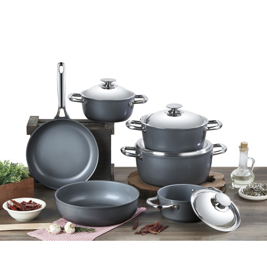 طقم أواني طهي سيراميك صافلون 10 قطع رمادي