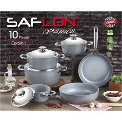 طقم أواني طهي سيراميك صافلون 10 قطع رمادي طقم أواني طهي سيراميك صافلون 10 قطع رمادي