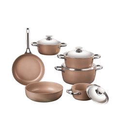 طقم أواني طهي سيراميك صافلون 10 قطع وردي