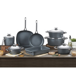 طقم أواني طهي سيراميك صافلون 13 قطع رمادي غامق طقم أواني طهي سيراميك صافلون 13 قطع رمادي غامق
