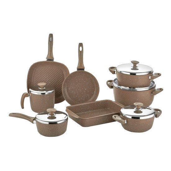 طقم قدور تركي جرانيت مدور صافلون 13 قطعة  بني