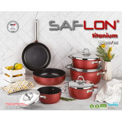 طقم قدور تركي صافلون تيتانيوم مكونة من 10 قطعه احمر