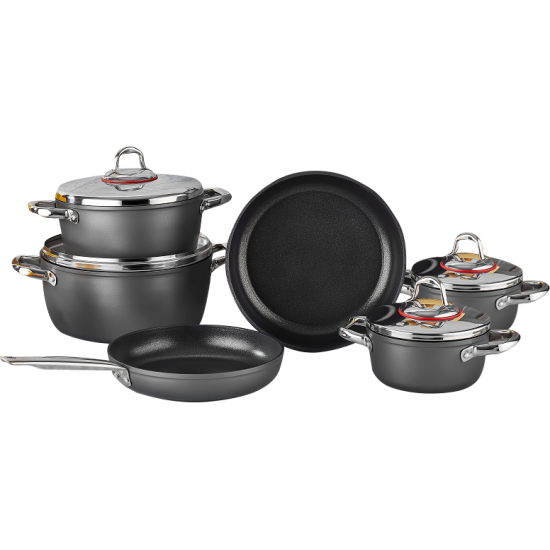 طقم قدور تركي صافلون تيتانيوم مكونة من 10 قطعه رمادي