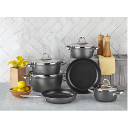 طقم قدور تركي صافلون تيتانيوم مكونة من 10 قطعه رمادي