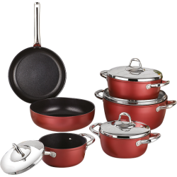 طقم قدور تركي صافلون تيتانيوم مكونة من 10 قطعه احمر