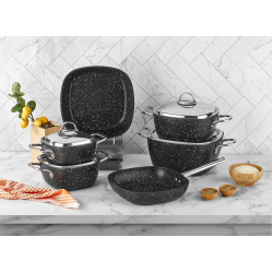 Saflon Turkish pots set, Granite 10 pieces, black..