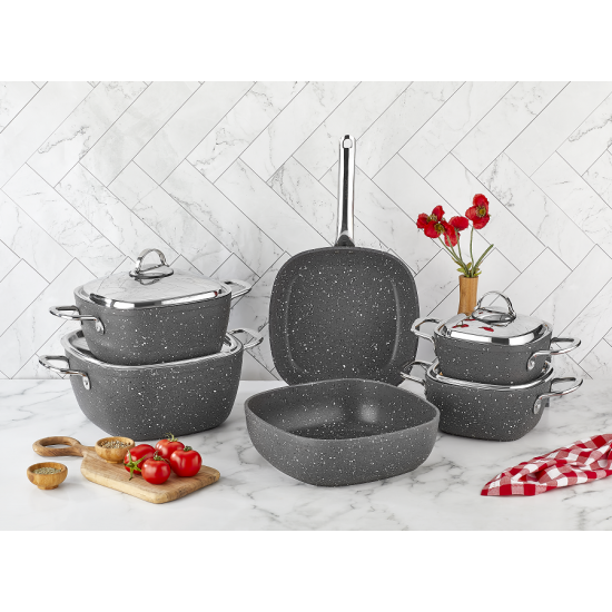 Saflon Turkish cookware set, Granite 10 pieces, gray