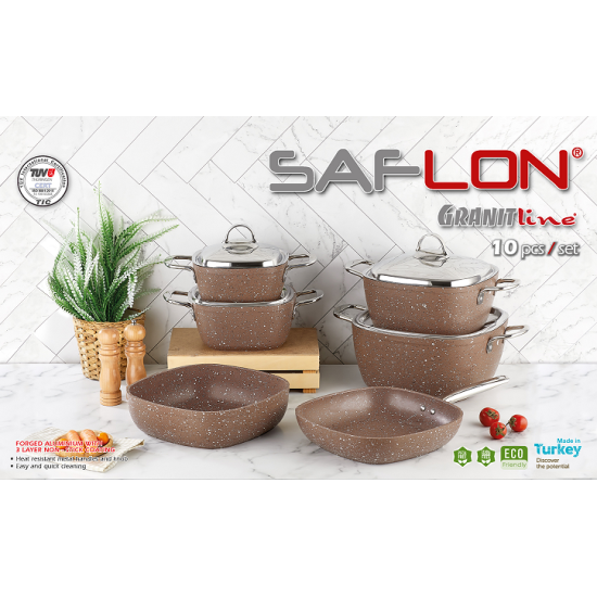 Saflon Turkish pots set, Granite10 pieces, brown