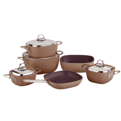 طقم قدور تركي صافلون جرانيت مكونة من 10 قطعه بني