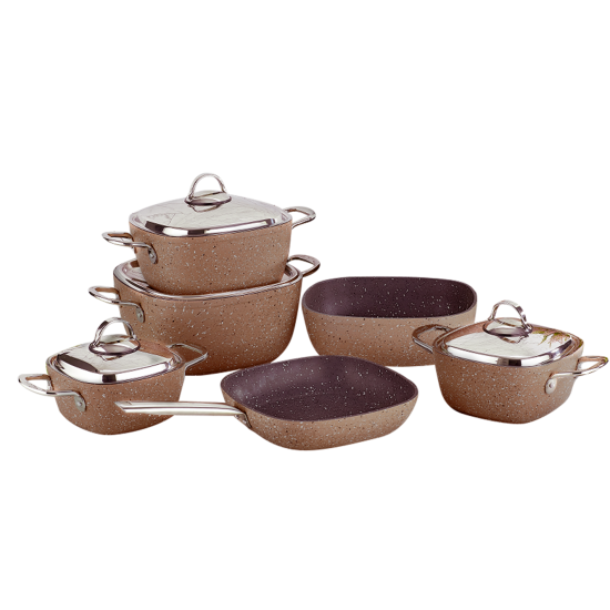 Saflon Turkish pots set, Granite10 pieces, brown