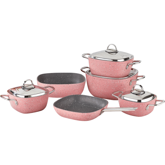 Saflon Turkish cookware set, Granite 10 pieces, pink
