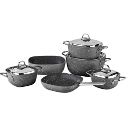 طقم قدور تركي صافلون جرانيت مكونة من 10 قطعه رمادي
