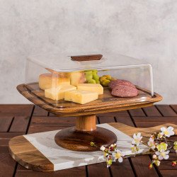  صحون كيك خشب مربع بقاعدة