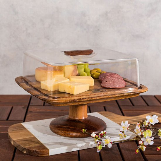 صحون كيك خشب مربع بقاعدة